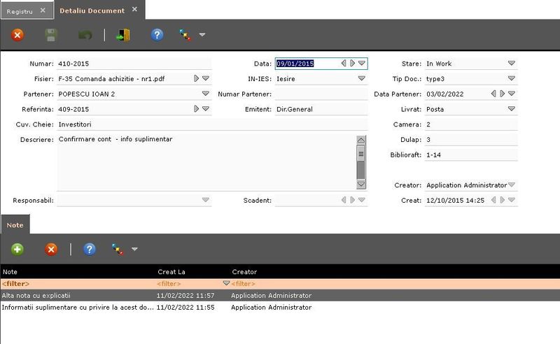 Registrul electronic de Intrari - Iesiri -- Detaliu document